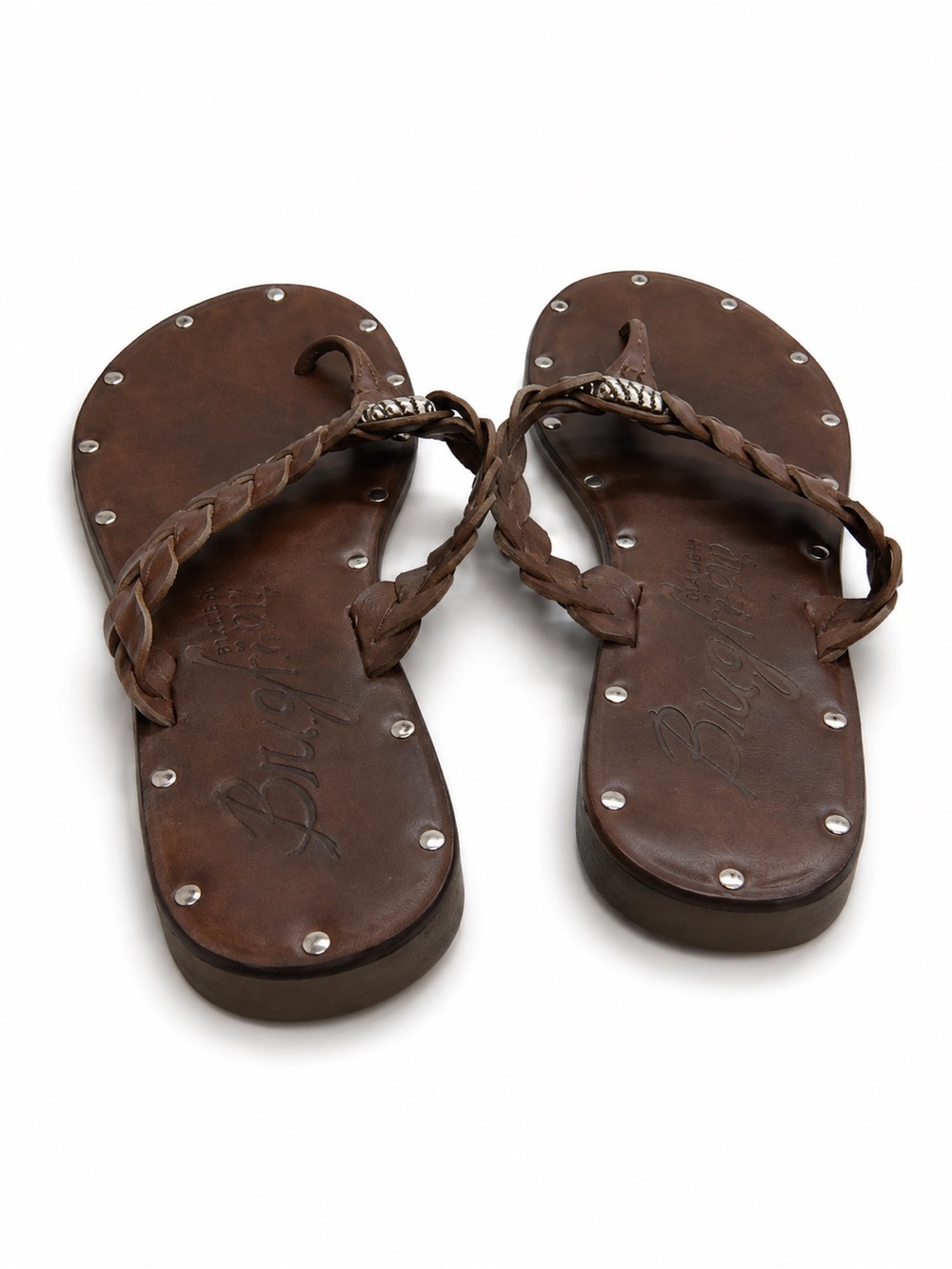 Brighton Brown Braided Leather Toe-Post Sandals with Silver Accents SIZE 9 - Picture 4 of 5